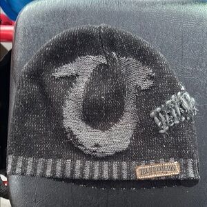 True Religion Black and Gray Ribbed Knit Hat